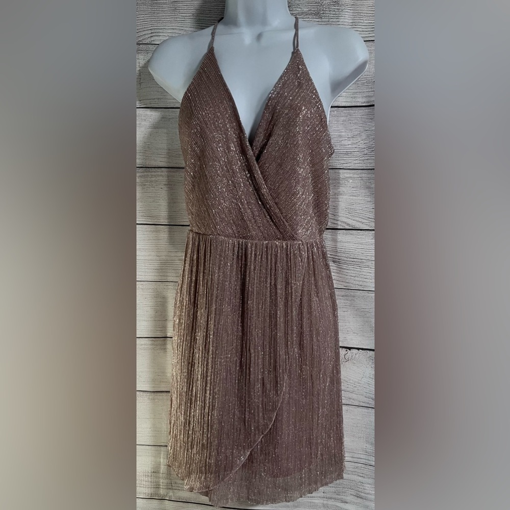 Express pink/silver metallic mini dress size small
